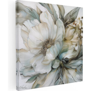 Artaza Canvas Schilderij Kunstwerk van een Witte Bloem op een Witte Achtergrond - Bloemen - 70x70 cm - Wanddecoratie Woonkamer - Schilderijen - Muurdecoratie