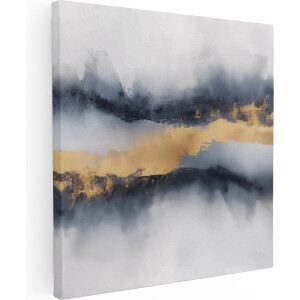 Artaza Canvas Schilderij Abstract Goud en Blauw - 50x50 cm - Wanddecoratie Woonkamer - Schilderijen - Muurdecoratie