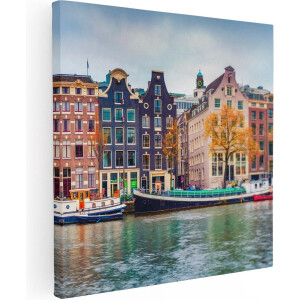 Artaza Canvas Schilderij Amsterdamse Huisjes Vanaf De Gracht - 40x40 - Klein - Foto Op Canvas - Canvas Print