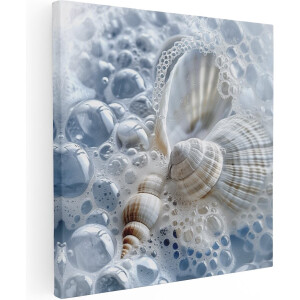 Artaza Canvas Schilderij Schelpen en Bubbels - 30x30 cm - Klein - Wanddecoratie Woonkamer - Schilderijen - Muurdecoratie