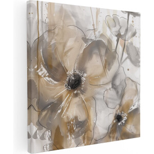 Artaza Canvas Schilderij Abstract Kunstwerk van Bloemen op een Beige Achtergrond - 60x60 - Muurdecoratie - Foto Op Canvas - Canvas Print