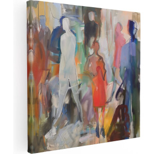 Artaza Canvas Schilderij Kunstwerk van Mensen in een Menigte - 90x90 cm - Groot - Wanddecoratie Woonkamer - Schilderijen - Muurdecoratie