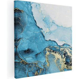 Artaza Canvas Schilderij Abstracte Kunst van Blauwe Marmer met Goud - 30x30 - Klein - Foto Op Canvas - Canvas Print