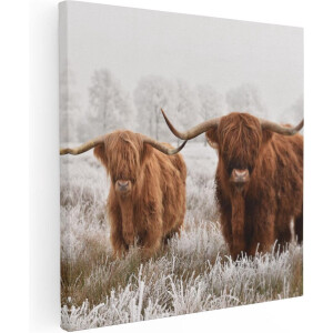 Artaza Canvas Schilderij Hooglander - 30x30 cm - Klein - Wanddecoratie Woonkamer - Muurdecoratie Sneeuw - Schilderijen Op Canvas