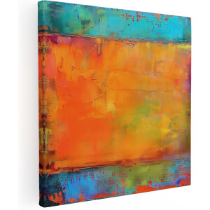 Artaza Canvas Schilderij Abstract Kunstwerk met Oranje, Blauwe en Groene Kleuren - 40x40 cm - Klein - Wanddecoratie Woonkamer - Schilderijen - Muurdecoratie