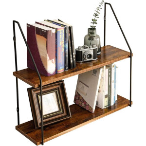 Wandplank - Houten Plank Wandmontage - Hoekrek Display Decor - Dubbele Hoekplank - Organizer voor Slaapkamer Keuken Badkamer - Bruin