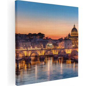 Artaza Canvas Schilderij Rome - 80x80 cm - Wanddecoratie Skyline - Muurdecoratie Zonsondergang - Schilderijen Op Canvas Italië