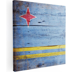 Artaza Canvas Schilderij Aruba Vlag op Hout - 90x90 - Groot - Foto Op Canvas - Canvas Print