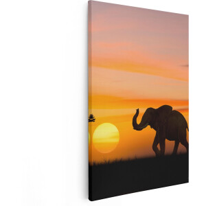 Artaza Canvas Schilderij Olifant - 60x90 cm - Wanddecoratie Zonsondergang - Muurdecoratie Afrika - Schilderijen Op Canvas Dieren