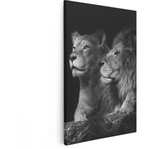 Artaza Canvas Schilderij Leeuw En Leeuwin - Zwart Wit - 60x90 - Foto Op Canvas - Canvas Print