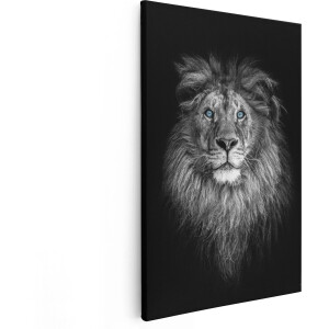 Artaza Canvas Schilderij Leeuw Met Blauwe Ogen - Zwart Wit - 80x120 cm - Groot - Wanddecoratie Woonkamer - Schilderijen - Muurdecoratie