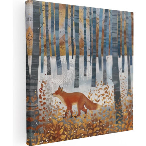 Artaza Canvas Schilderij Vos - 70x70 cm - Wanddecoratie Bos - Muurdecoratie Herfst - Schilderijen Op Canvas Dieren