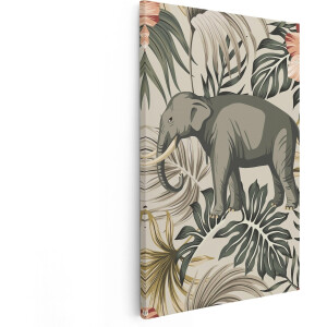 Artaza Canvas Schilderij Olifant Botanisch - 20x30 cm - Klein - Muurdecoratie Dieren - Wanddecoratie Jungle - Kamer Accessoires