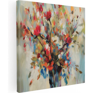Artaza Canvas Schilderij Bloemen in een Vaas - Bloemen - 50x50 cm - Wanddecoratie Woonkamer - Schilderijen - Muurdecoratie