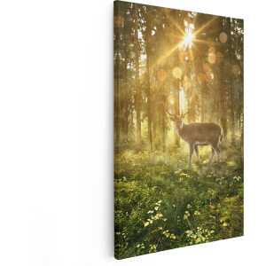 Artaza Canvas Schilderij Hert In Bos Met Zon - 60x90 - Foto Op Canvas - Canvas Print