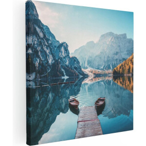 Artaza Canvas Schilderij Twee Bootjes Op Het Meer In De Bergen - 70x70 - Foto Op Canvas - Canvas Print