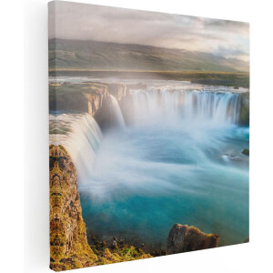 Artaza Canvas Schilderij Waterval - 50x50 cm - Wanddecoratie Natuur - Muurdecoratie Landschap - Schilderijen Op Canvas IJsland