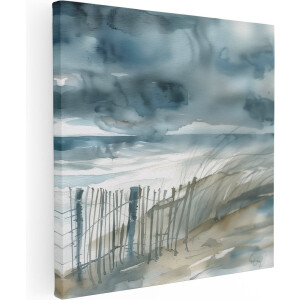 Artaza Canvas Schilderij Strand - 60x60 cm - Wanddecoratie Zee - Muurdecoratie Duinen - Schilderijen Op Canvas Strandhek
