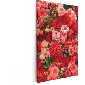 Artaza Canvas Schilderij Rode En Roze Bloemen Met Fruit - Abstract - 80x120 - Groot - Foto Op Canvas - Canvas Print