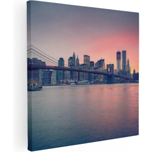 Artaza Canvas Schilderij New York Brooklyn Brug Bij Zonsondergang - 60x60 - Foto Op Canvas - Canvas Print