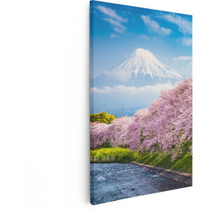 Artaza Canvas Schilderij Roze Bloesembomen Bij De Fuji Berg - 40x60 - Poster Foto op Canvas - Canvas Print