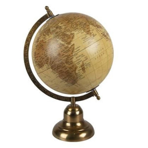 Clayre & Eef Wereldbol 22x33 cm Geel Bruin Hout Ijzer Rond Globe