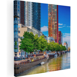 Artaza Canvas Schilderij Rotterdamse Gracht Met Boten - 70x70 - Foto Op Canvas - Canvas Print