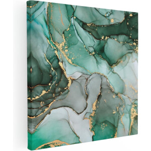 Artaza Canvas Schilderij Abstracte Kunst - Blauwe Marmer met Goud - 80x80 cm - Groot - Wanddecoratie Woonkamer - Schilderijen - Muurdecoratie