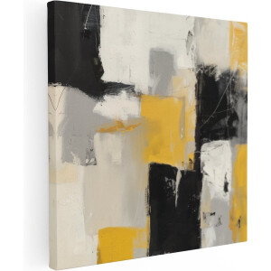 Artaza Canvas Schilderij Abstract met Gele Zwarte en Witte Vierkanten - 70x70 cm - Wanddecoratie Woonkamer - Schilderijen - Muurdecoratie