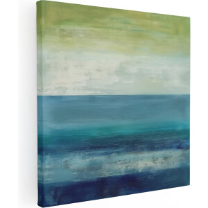 Artaza Canvas Schilderij Abstract Blauwe Groene en Gele Oceaan - 30x30 cm - Klein - Wanddecoratie Woonkamer - Schilderijen - Muurdecoratie
