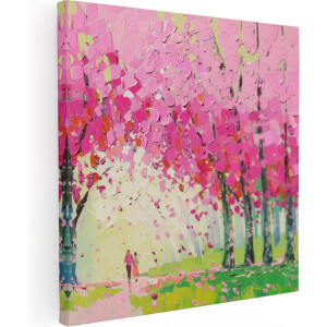 Artaza Canvas Schilderij Kersenbloesem - 70x70 cm - Wanddecoratie Bomen - Muurdecoratie Landschap - Schilderijen Op Canvas Natuur