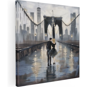 Artaza Canvas Schilderij Brooklyn Bridge - New York - 80x80 cm - Groot - Wanddecoratie Woonkamer - Schilderijen - Muurdecoratie