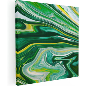 Artaza Canvas Schilderij Abstracte Kunst - Groen met Gele Verf - 40x40 - Klein - Foto Op Canvas - Canvas Print