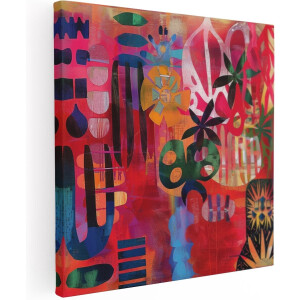 Artaza Canvas Schilderij Abstract - 70x70 cm - Wanddecoratie Bloemen - Muurdecoratie Kleurrijk - Schilderijen Op Canvas