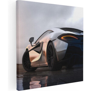 Artaza Canvas Schilderij Zilveren Sportwagen Auto Bij Zonsondergang - 50x50 - Foto Op Canvas - Canvas Print