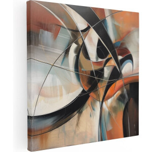 Artaza Canvas Schilderij Abstract Kunstwerk met Zwarte, Oranje en Witte Kleuren - 70x70 - Wanddecoratie - Foto Op Canvas - Canvas Print
