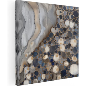 Artaza Canvas Schilderij Blauw en Wit Abstract Kunstwerk - 80x80 cm - Groot - Wanddecoratie Woonkamer - Schilderijen - Muurdecoratie