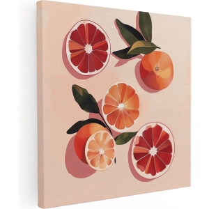 Artaza Canvas Schilderij Bosje Grapefruits op een Roze Achtergrond - 90x90 cm - Groot - Wanddecoratie Woonkamer - Schilderijen - Muurdecoratie