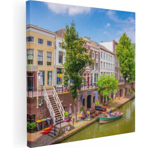 Artaza Canvas Schilderij Huisjes Aan De Oudegracht In Utrecht - 90x90 - Groot - Foto Op Canvas - Canvas Print
