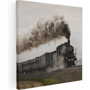 Artaza Canvas Schilderij Locomotief Trein met Rook Wolken - 80x80 - Groot - Foto Op Canvas - Canvas Print