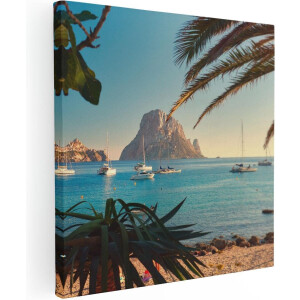Artaza Canvas Schilderij Zee En Strand - 50x50 cm - Wanddecoratie Zeilboot - Muurdecoratie Ibiza - Schilderijen Op Canvas