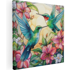 Artaza Canvas Schilderij Kolibries van Glas in Lood - 50x50 - Foto Op Canvas - Canvas Print