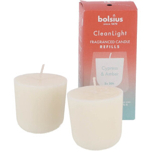 Bolsius - Clean Light - Geurkaars - Navulling - 2 stuks per verpakking - Cypress & Amber