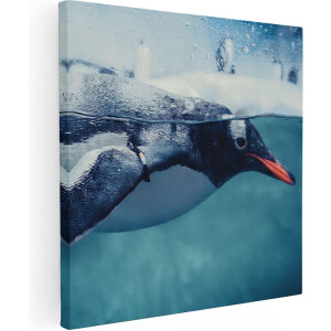 Artaza Canvas Schilderij Zwemmende Pinguïn - 30x30 cm - Klein - Wanddecoratie Vogels - Muurdecoratie Dieren - Kamer Accessoires