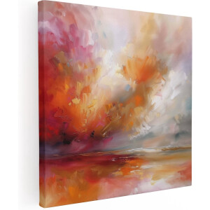 Artaza Canvas Schilderij Abstract Kunstwerk van een Rode, Oranje en Gele Lucht - 60x60 cm - Wanddecoratie Woonkamer - Schilderijen - Muurdecoratie
