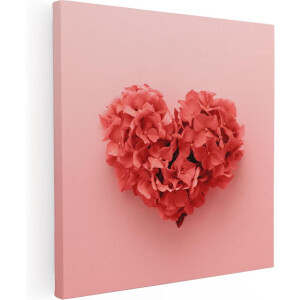 Artaza Canvas Schilderij Bloemenhart - 50x50 cm - Wanddecoratie Bloemen - Muurdecoratie Hart - Decoratie Liefde