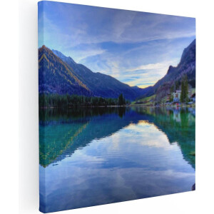 Artaza Canvas Schilderij Meer Met Weerkaatsing In De Bergen - 90x90 - Groot - Foto Op Canvas - Canvas Print
