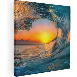 Artaza Canvas Schilderij Zee - 50x50 cm - Wanddecoratie Zonsondergang - Muurdecoratie Golf - Schilderijen Op Canvas Strand