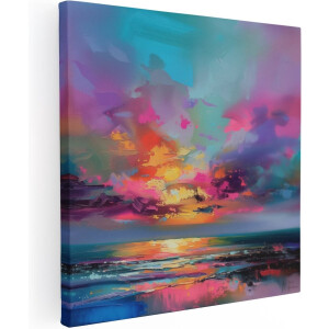 Artaza Canvas Schilderij Abstract Kleurrijke Zonsondergang over de Oceaan - 60x60 cm - Wanddecoratie Woonkamer - Schilderijen - Muurdecoratie