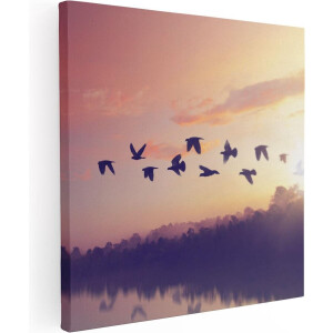 Artaza Canvas Schilderij Silhouet Vogels Tijdens Zonsondergang - 30x30 - Klein - Foto Op Canvas - Canvas Print
